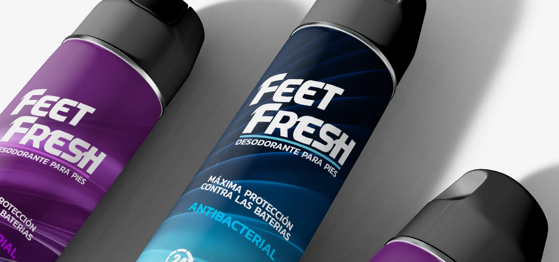 Aerosol o desodorante para pies en primer plano de la marca Feet Fresh